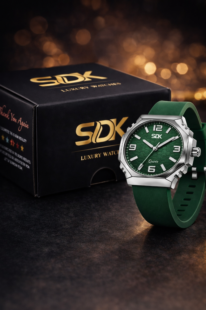 Silver Hexa Silicone Watch-Green