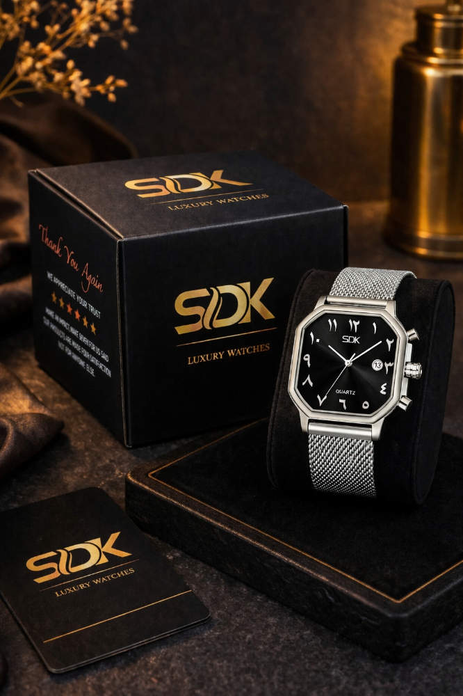 Premium Silver Steel Quartz Watch-Black