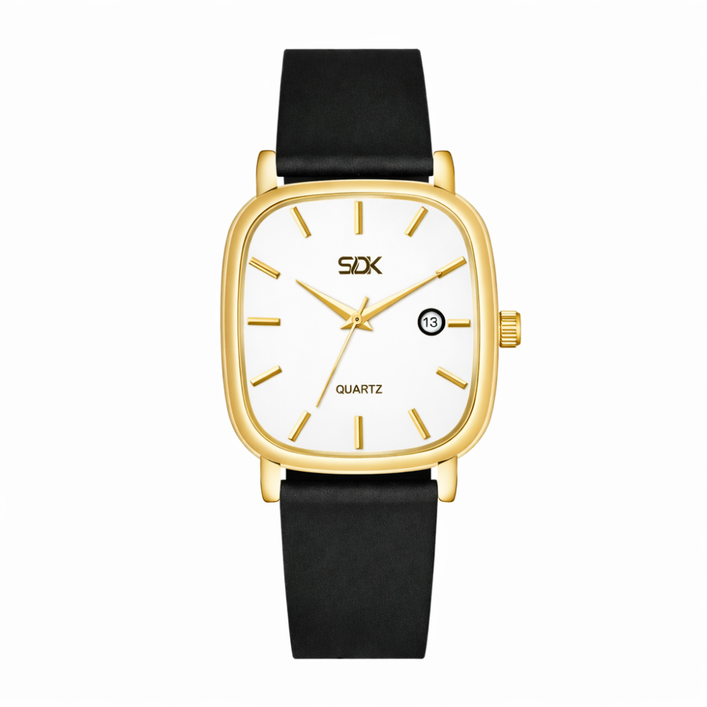 Golden Aura Square Dial Watch-Black