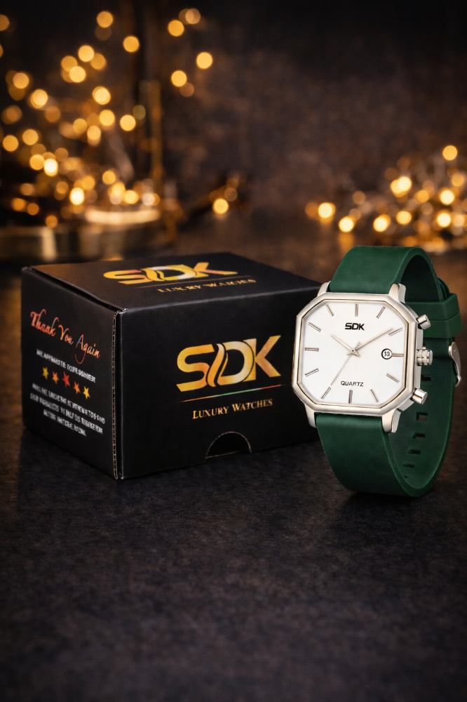 Silver Square Classic Watch-Green
