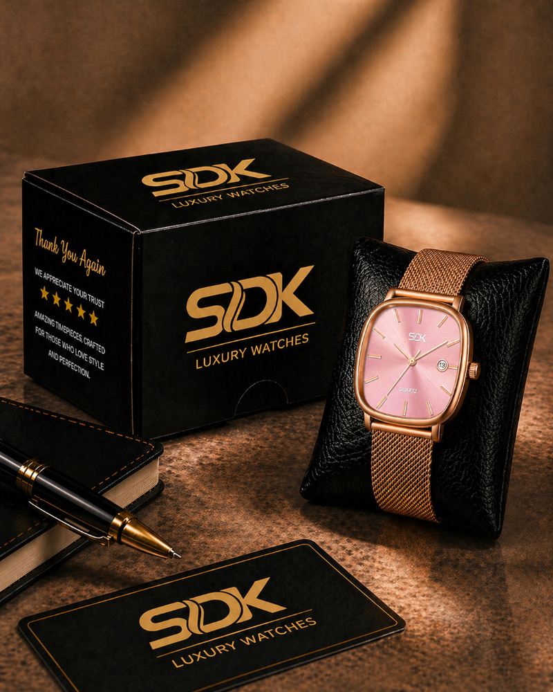 Aura Luxe Rosegold Mesh Watch-Pink