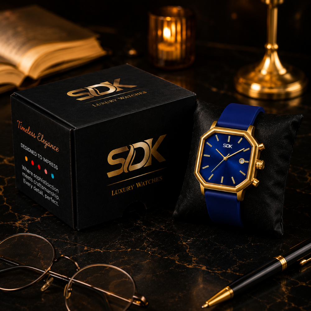 Luxury Emerald Gold Finish Timepiece-Blue