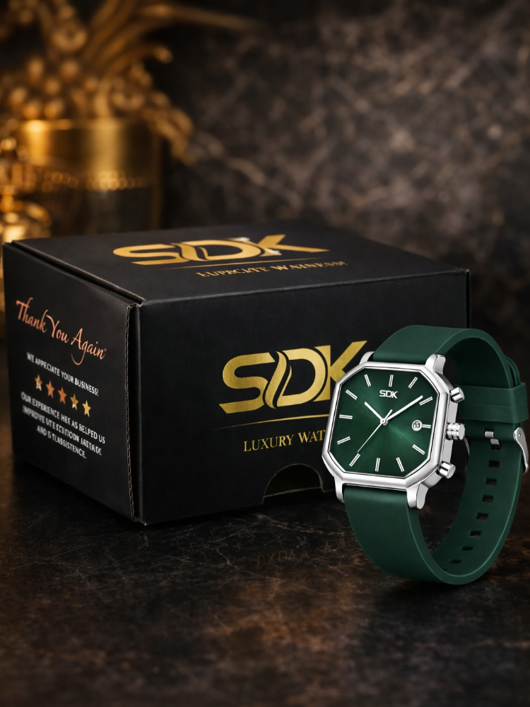 Premium Silver Edge Square Dial-Green