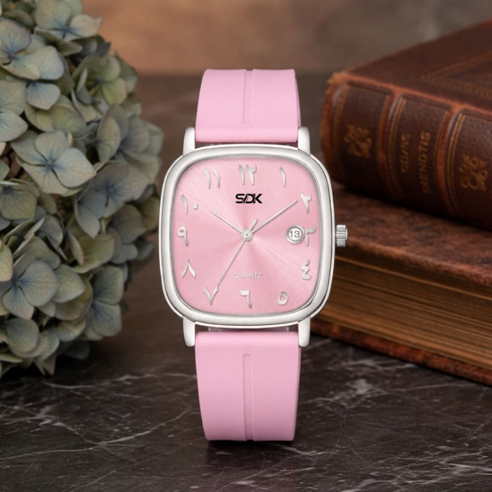 Silver Arabic Dial Premium Watch-Pink