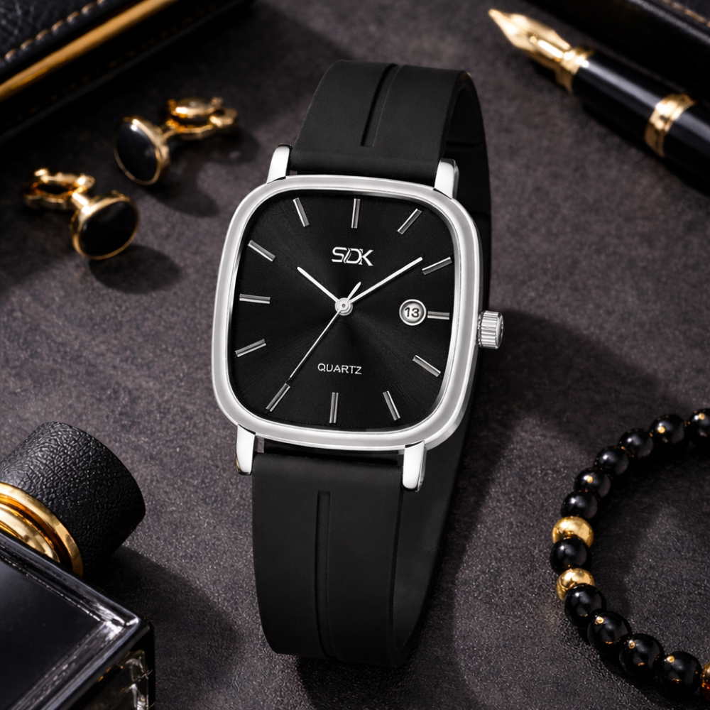 Silver Curve Series Watch-Black