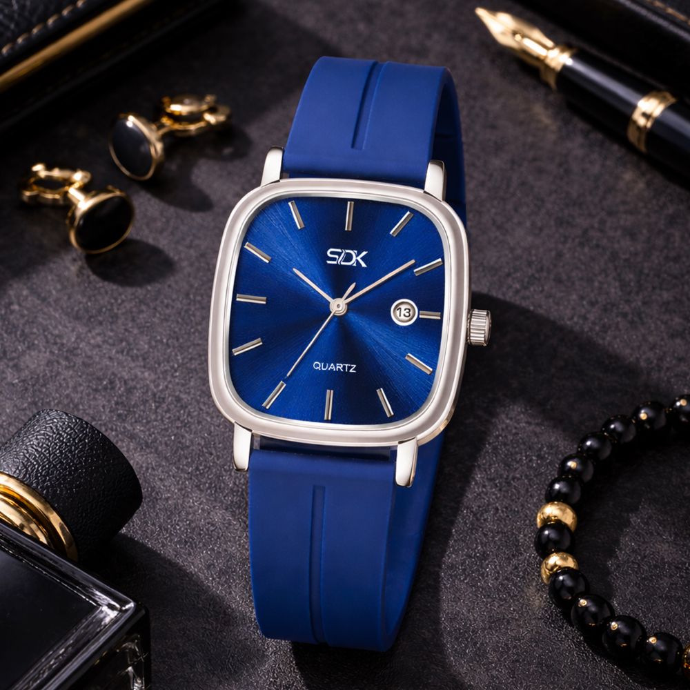 Silver Curve Series Watch-Blue