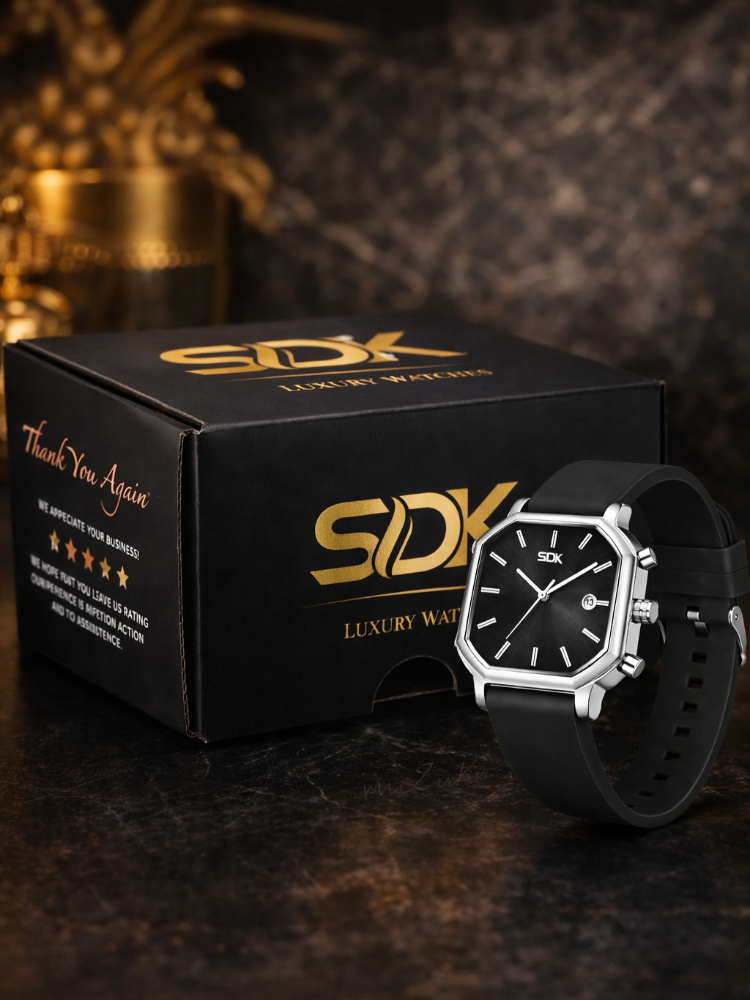 Premium Silver Edge Square Dial-Black