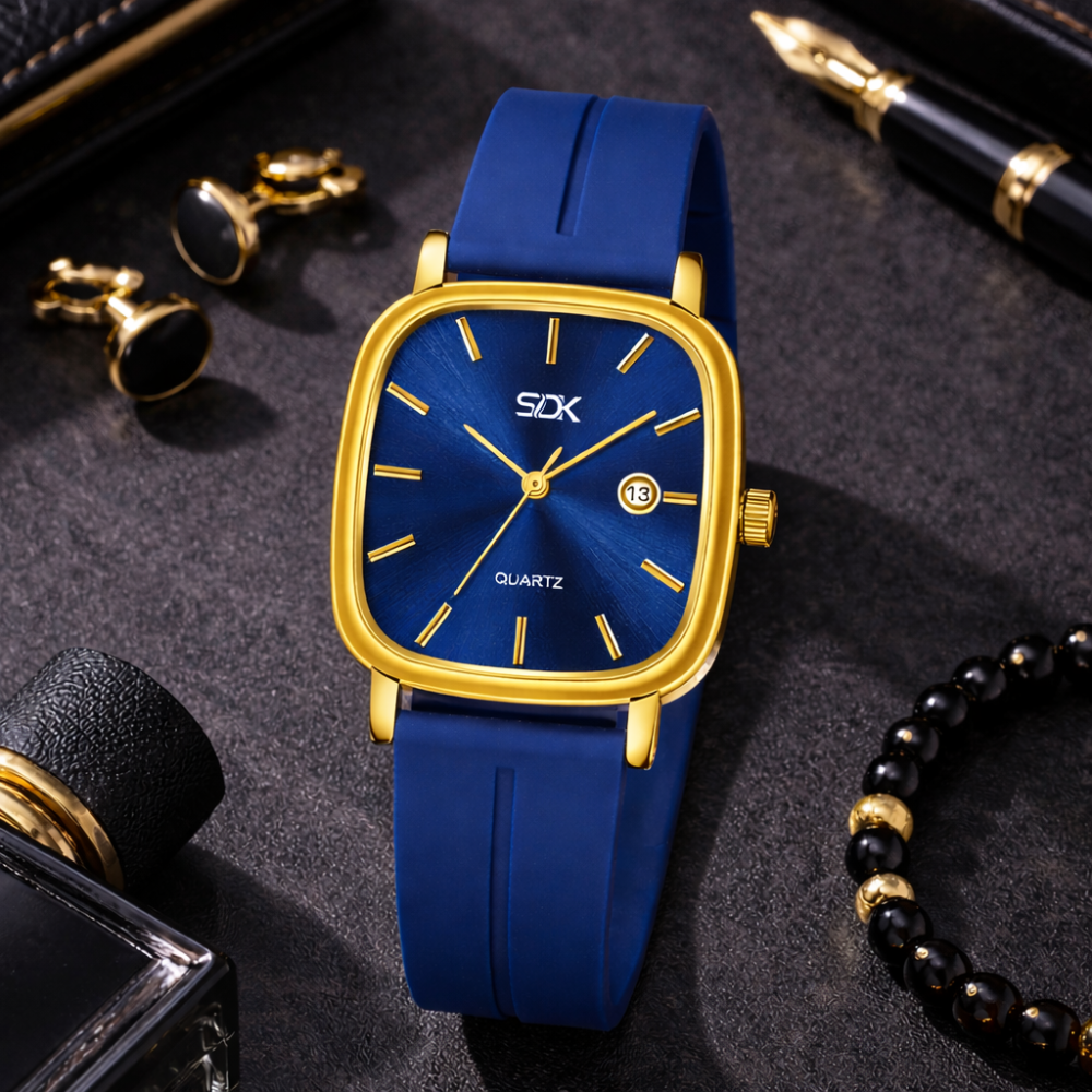 Royal Edge Square Quartz Watch-Blue