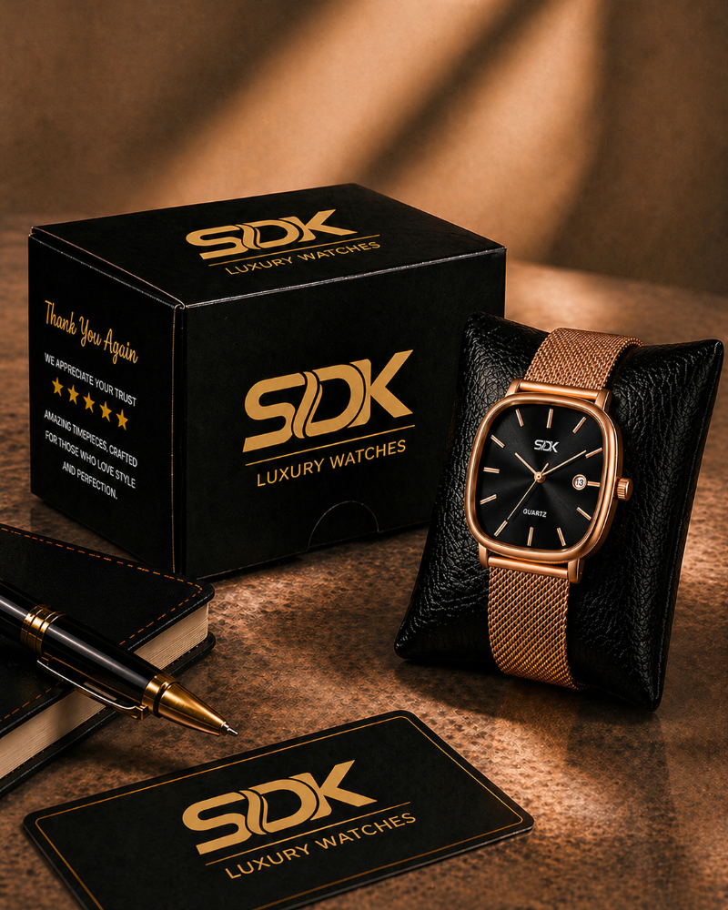 Aura Luxe Rosegold Mesh Watch-Black