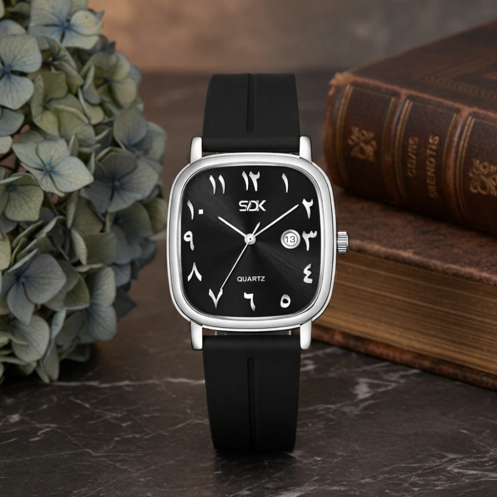 Silver Arabic Dial Premium Watch-Black