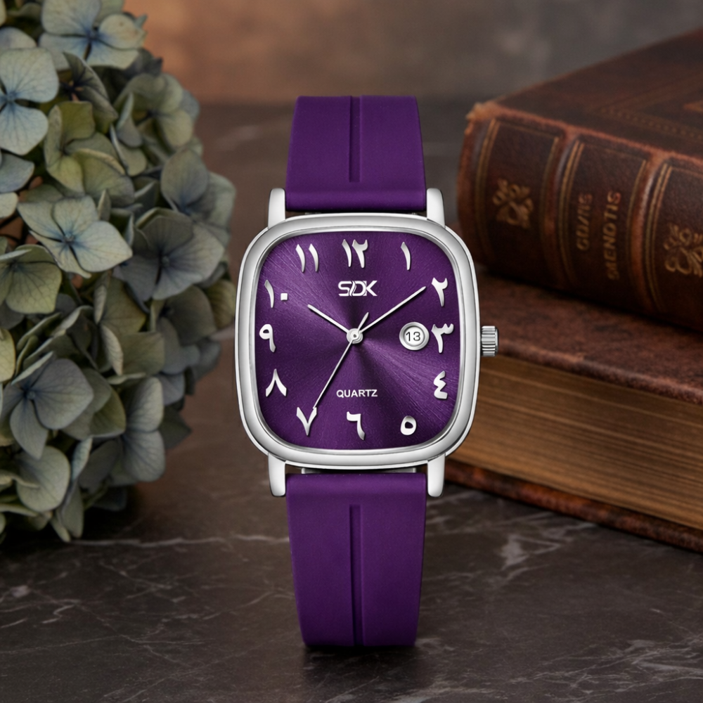 Silver Arabic Dial Premium Watch-Purple