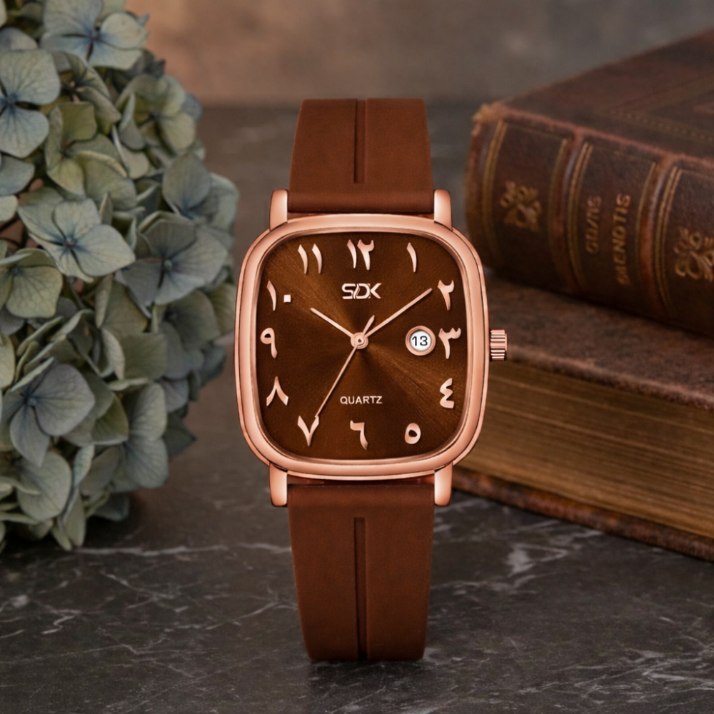 Rose Arabic Dial Silicone Strap Watch-Brown