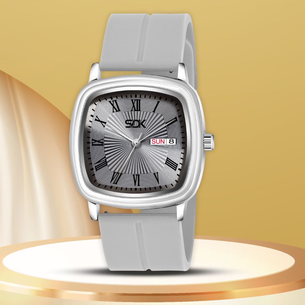 Classic Square Day-Date Silicone Watch-Grey