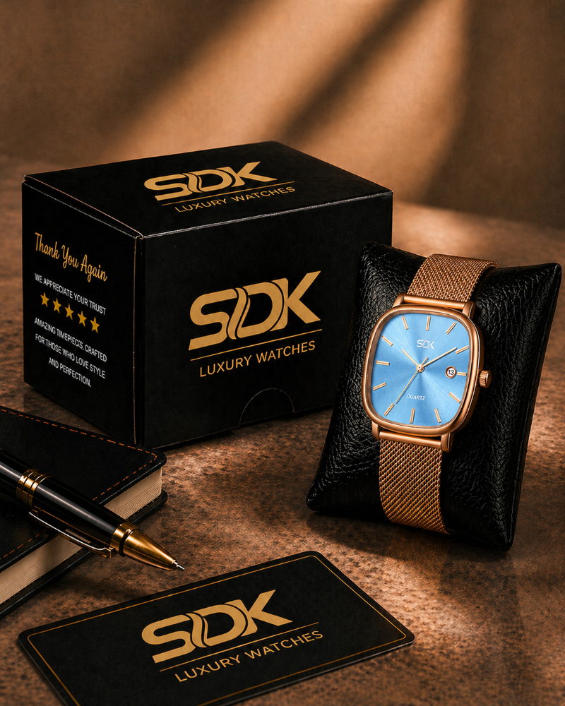 Aura Luxe Rosegold Mesh Watch-SKY BLUE