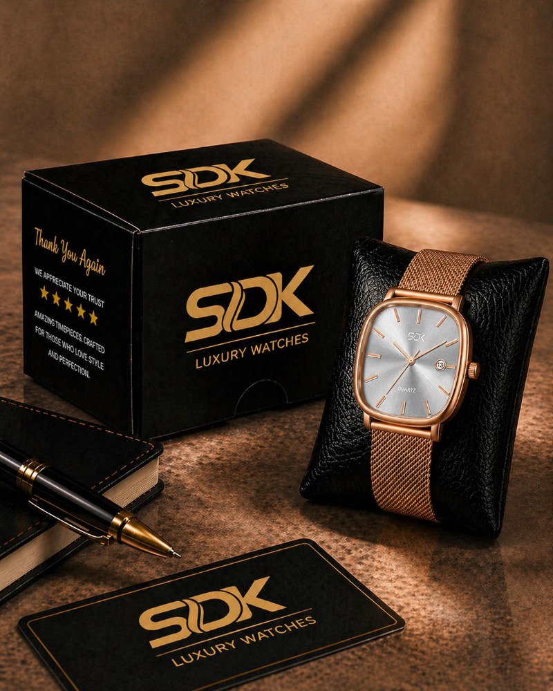Aura Luxe Rosegold Mesh Watch-Grey