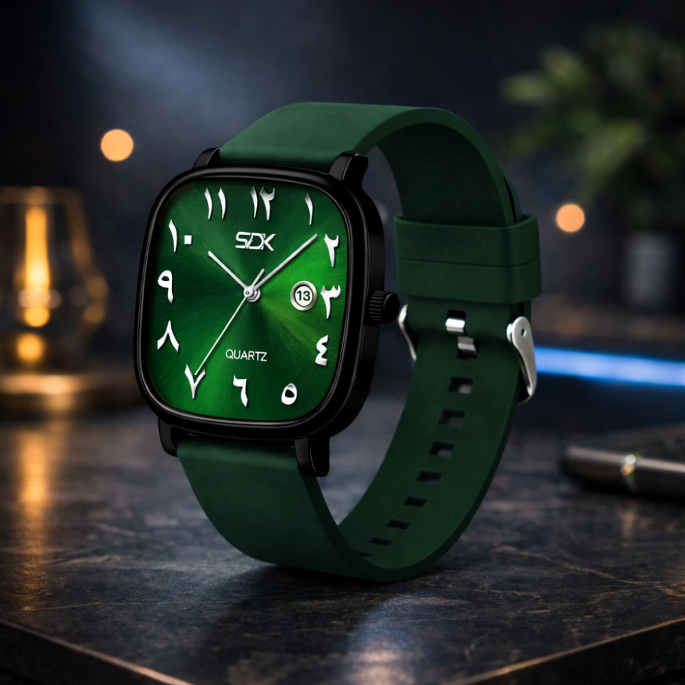 Black Arabic Premium Quartz Watch-Green