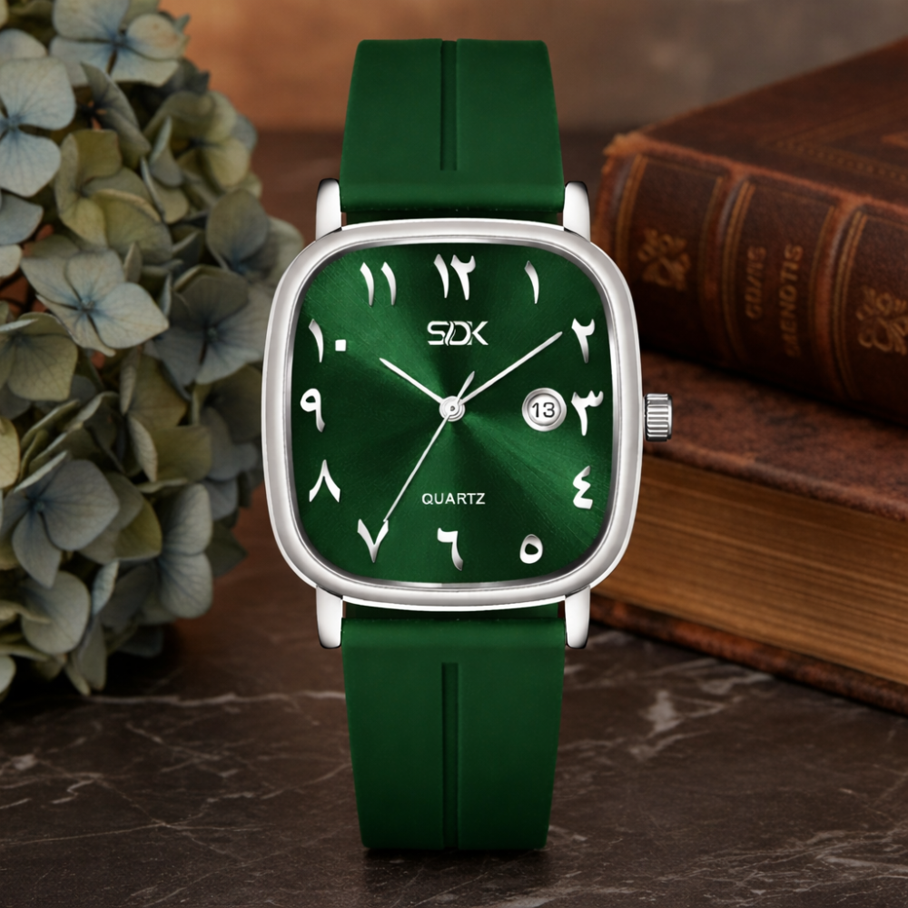 Silver Arabic Dial Premium Watch-Green