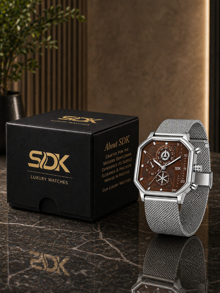 Silver Matrix Mesh Watch-Brown