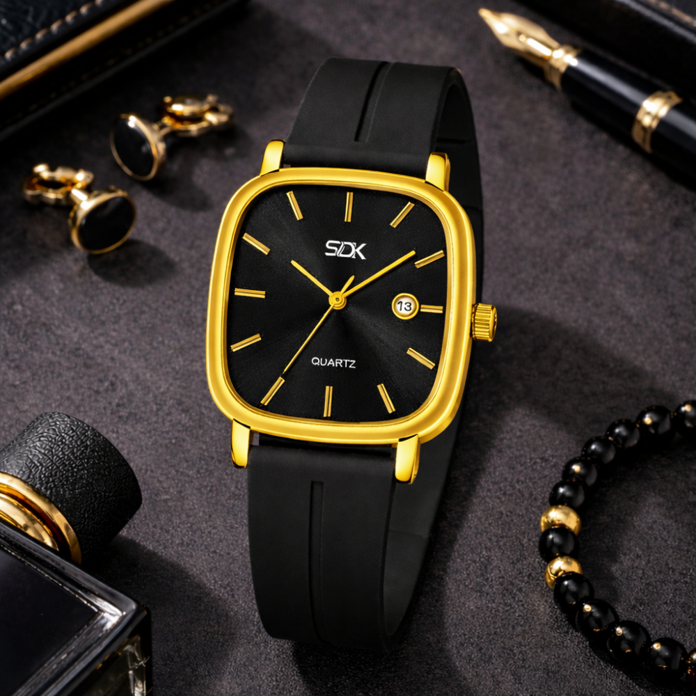 Royal Edge Square Quartz Watch-Black