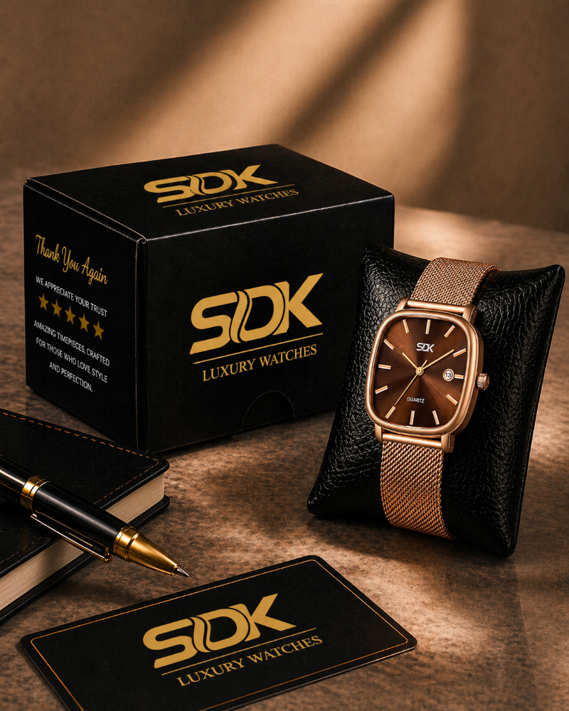 Aura Luxe Rosegold Mesh Watch-Brown