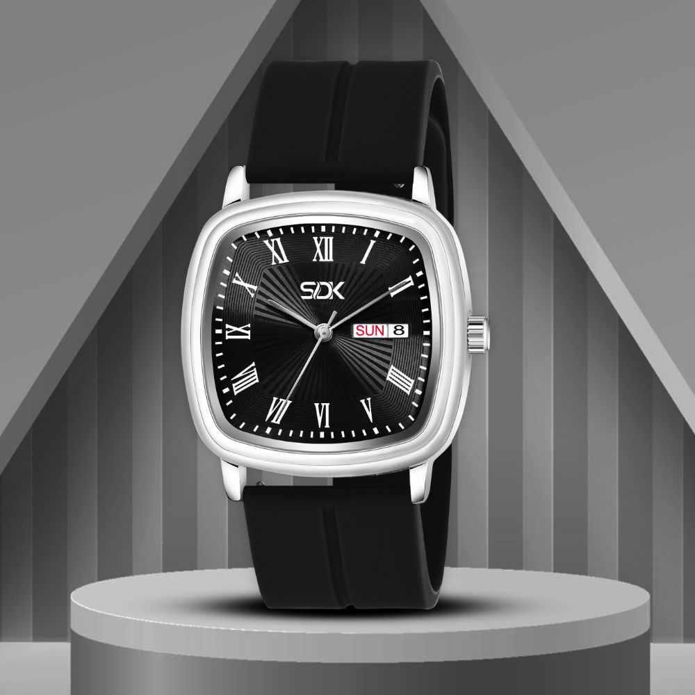 Classic Square Day-Date Silicone Watch-Black