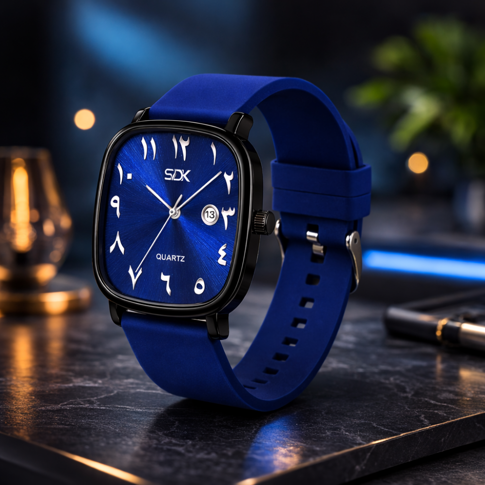 Black Arabic Premium Quartz Watch-Blue