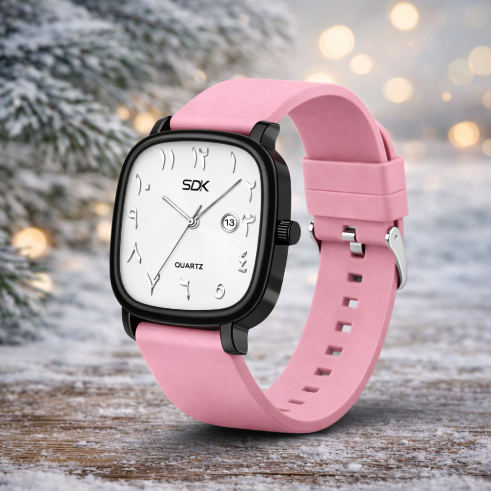 Black Arabic Dial Quartz Watch-Pink