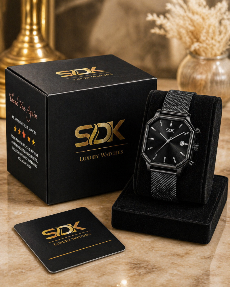 Black Mesh Date Watch-Black