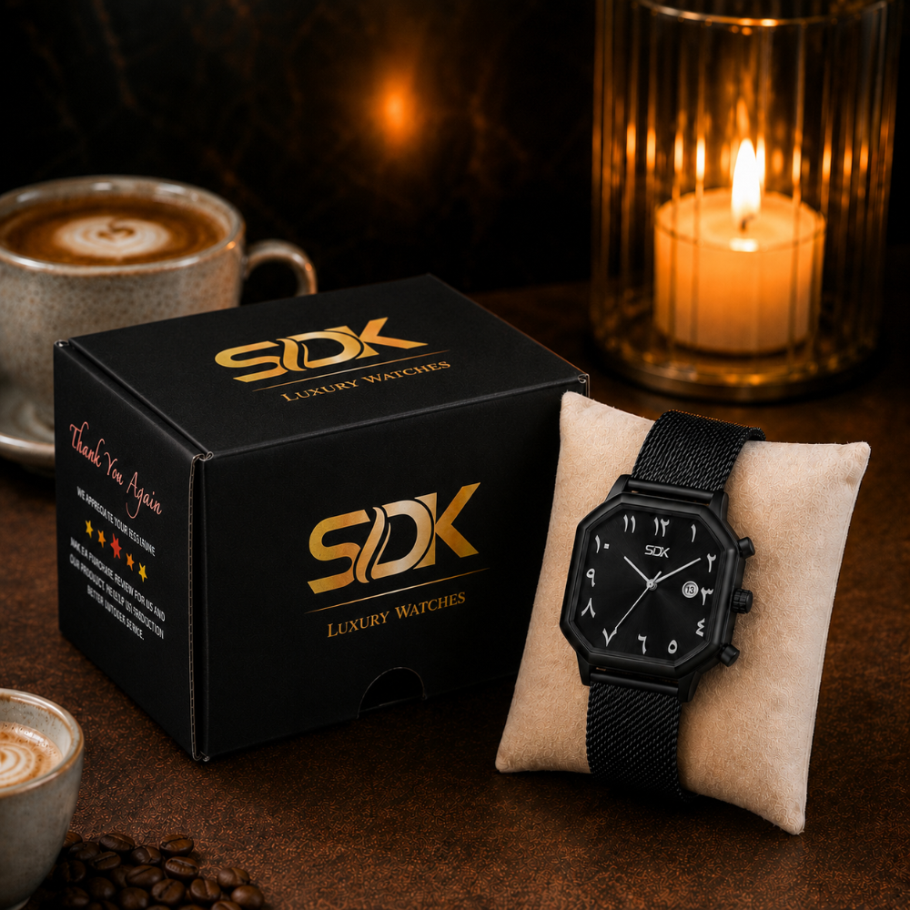 Royal Emerald Black Mesh Watch-Black