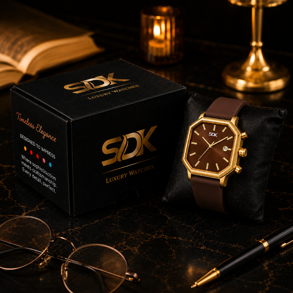 Luxury Emerald Gold Finish Timepiece-Brown