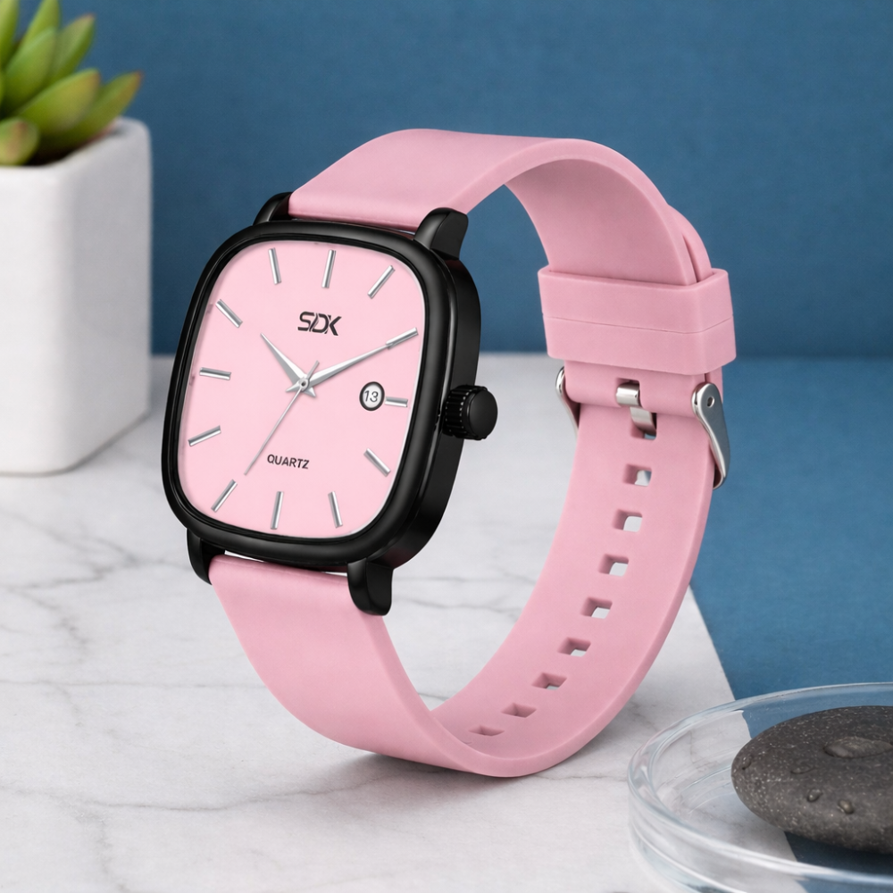 Premium Quartz Date Watch-Pink