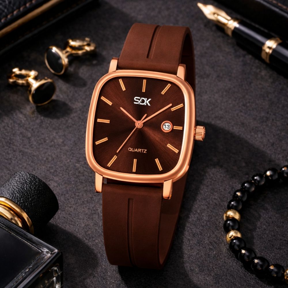 Rose Gold Curve Series Watch-Brown