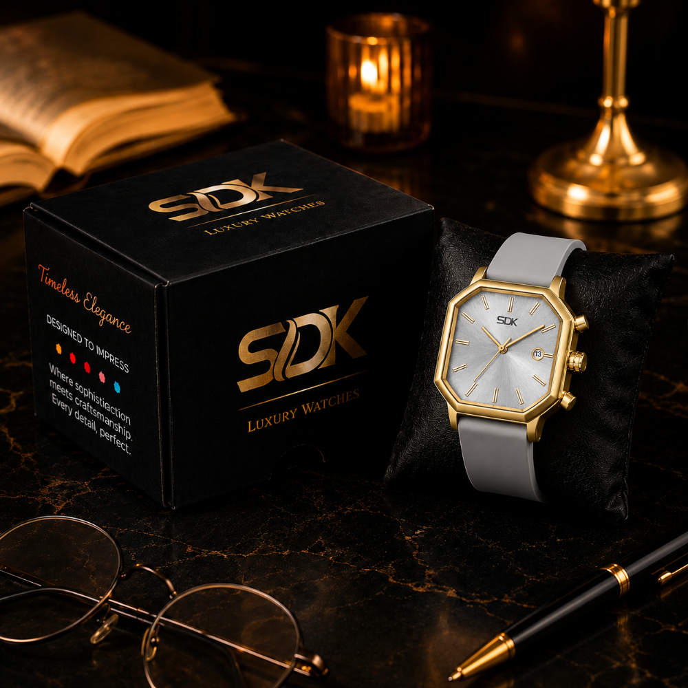 Luxury Emerald Gold Finish Timepiece-Grey