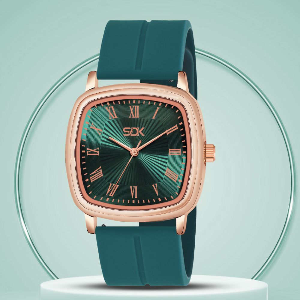 RoseGold Elite Square Dial Watch-Green