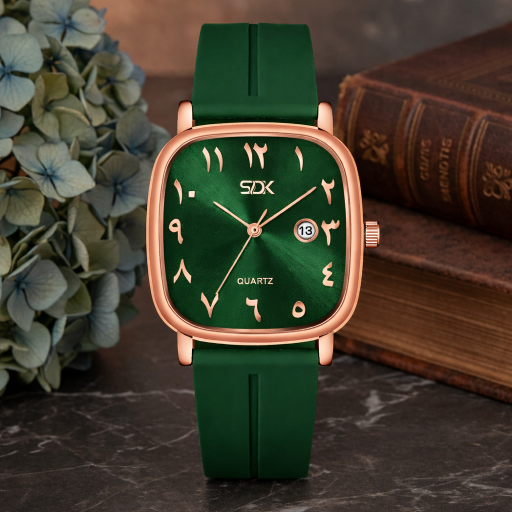 Rose Arabic Dial Silicone Strap Watch-Green