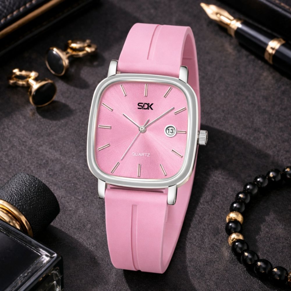 Silver Curve Series Watch-Pink