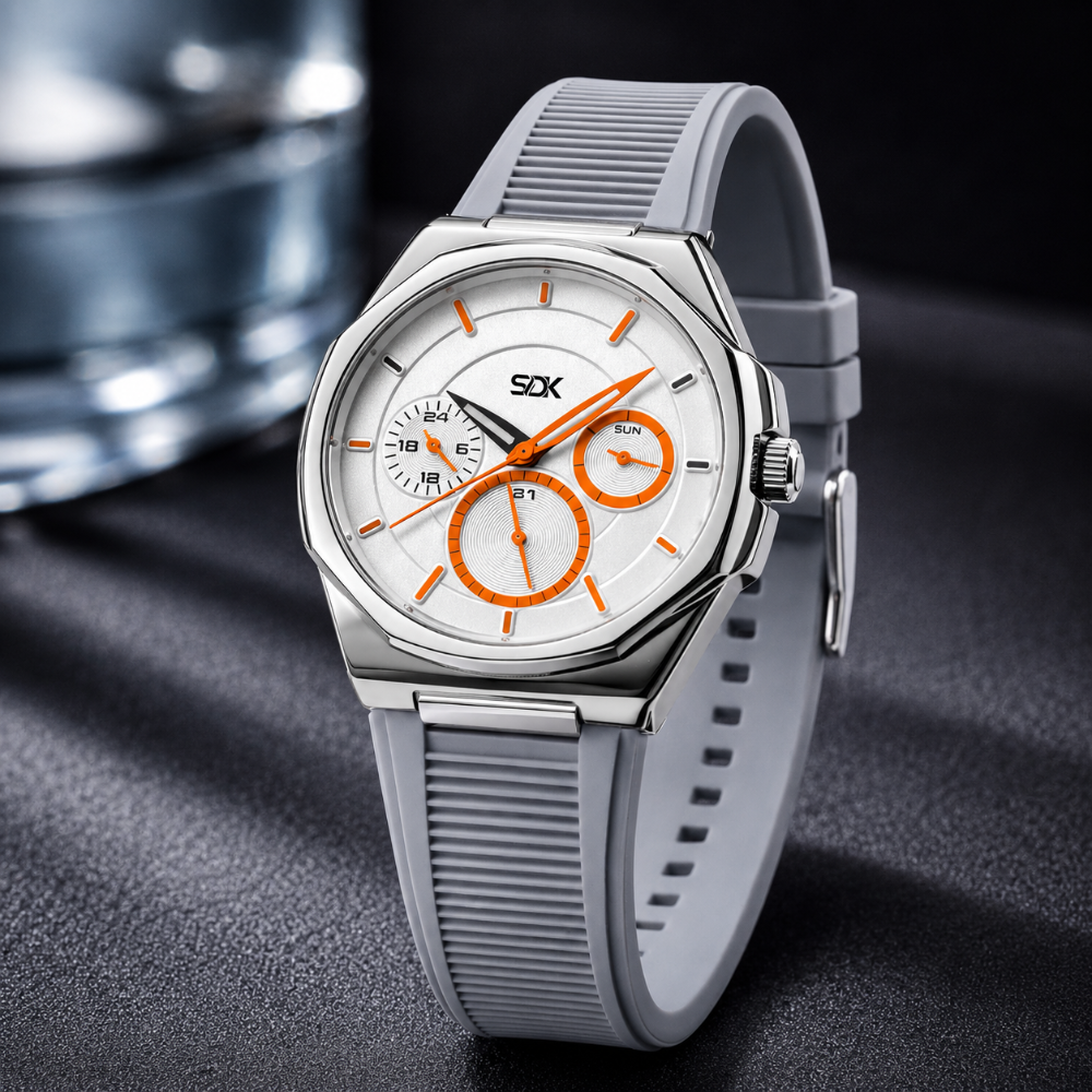 Urban Edge Multi-Dial Watch (Silver Edition)-GREY-ORANGE