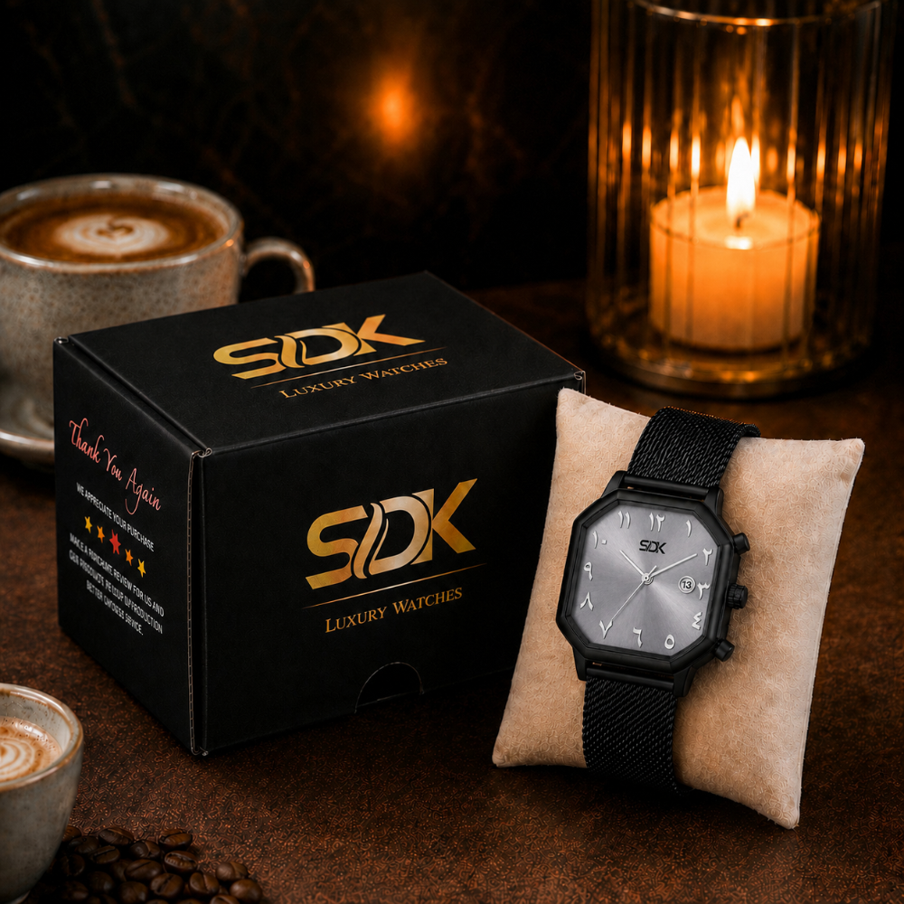 Royal Emerald Black Mesh Watch-Grey