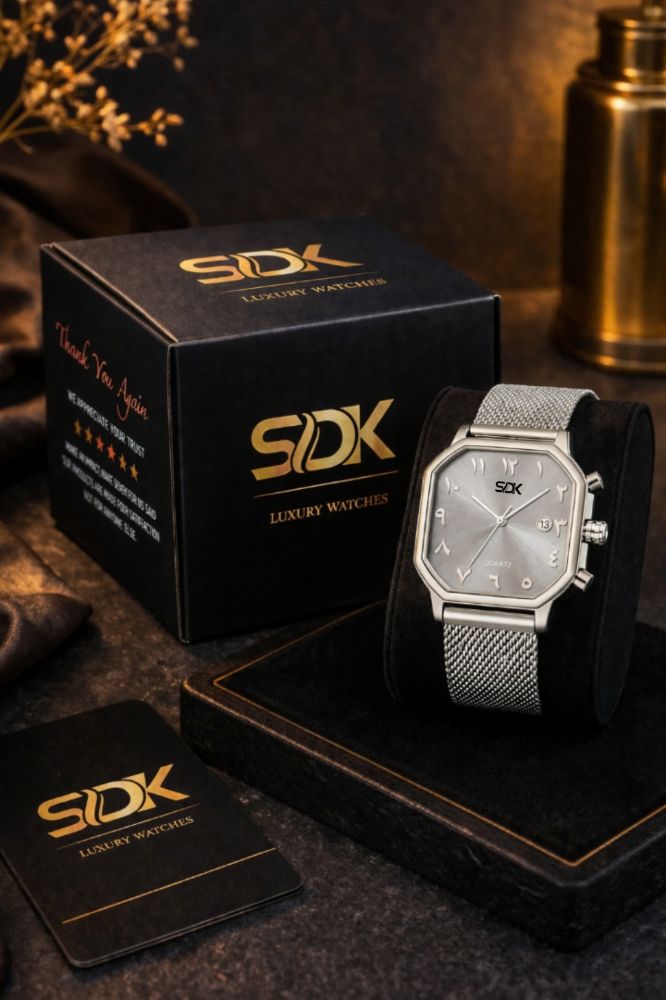 Premium Silver Steel Quartz Watch-Grey