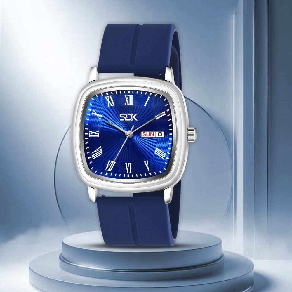 Classic Square Day-Date Silicone Watch-Blue