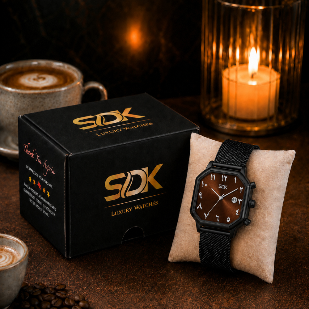 Royal Emerald Black Mesh Watch-Brown