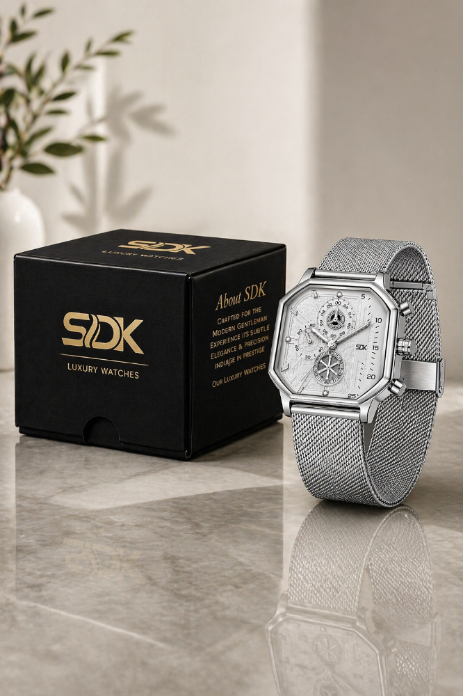 Silver Matrix Mesh Watch-White