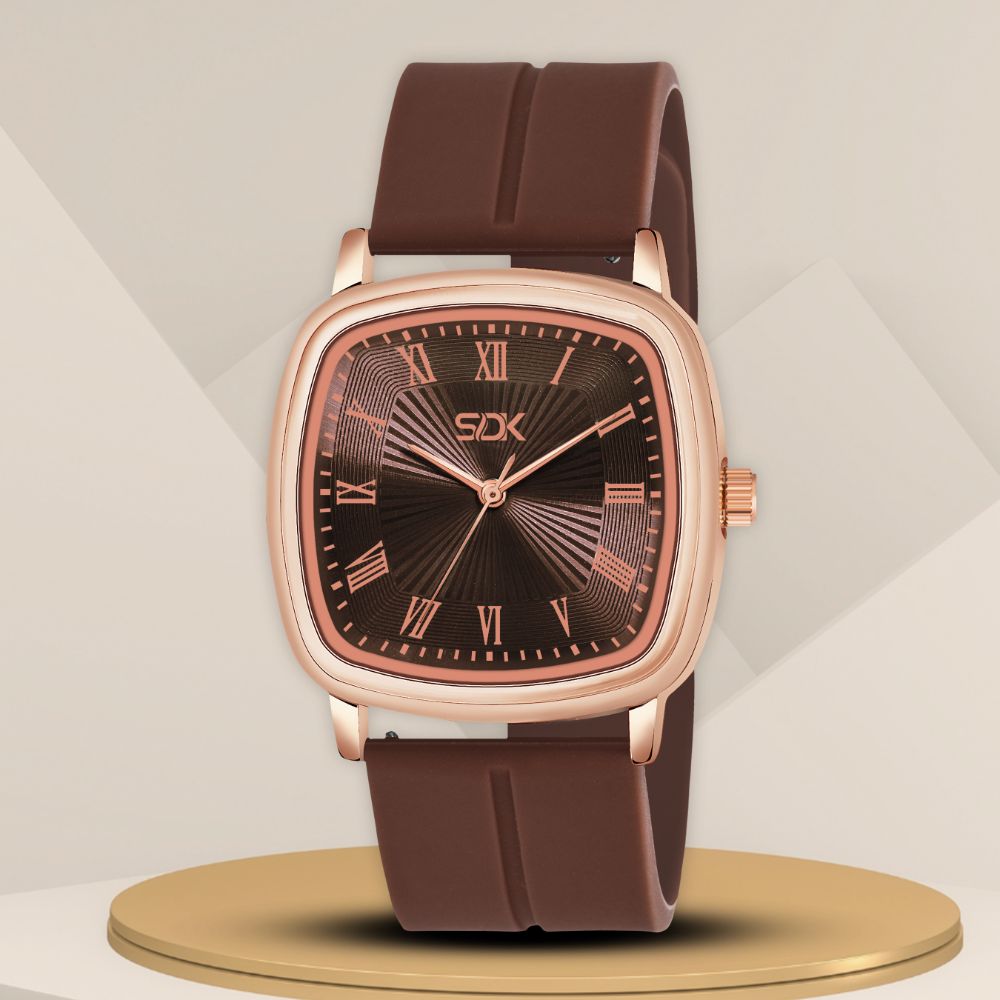 RoseGold Elite Square Dial Watch-Brown