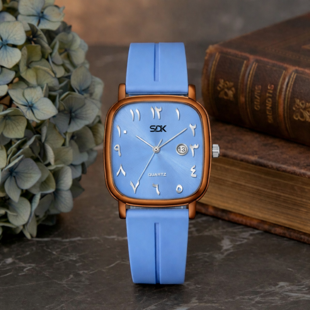 Classic Brown Arabic Watch-Sky-Blue