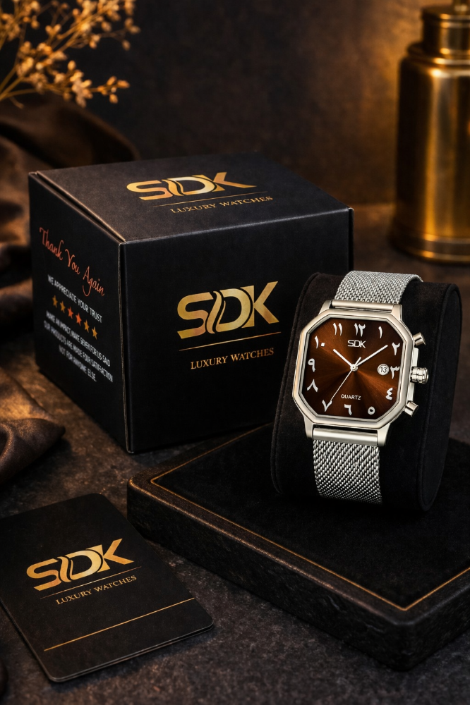 Premium Silver Steel Quartz Watch-Brown