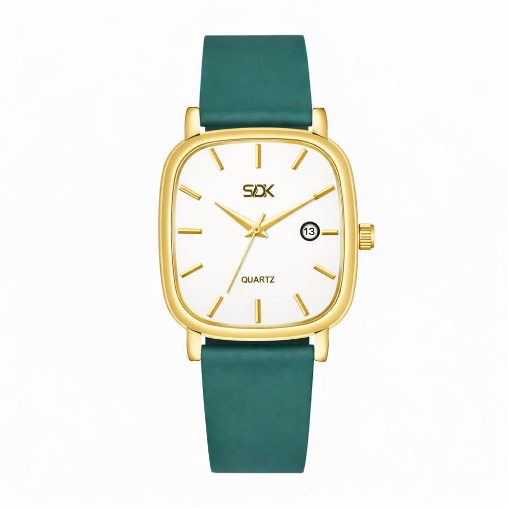 Golden Aura Square Dial Watch-Green
