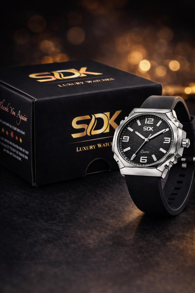 Silver Hexa Silicone Watch-Black