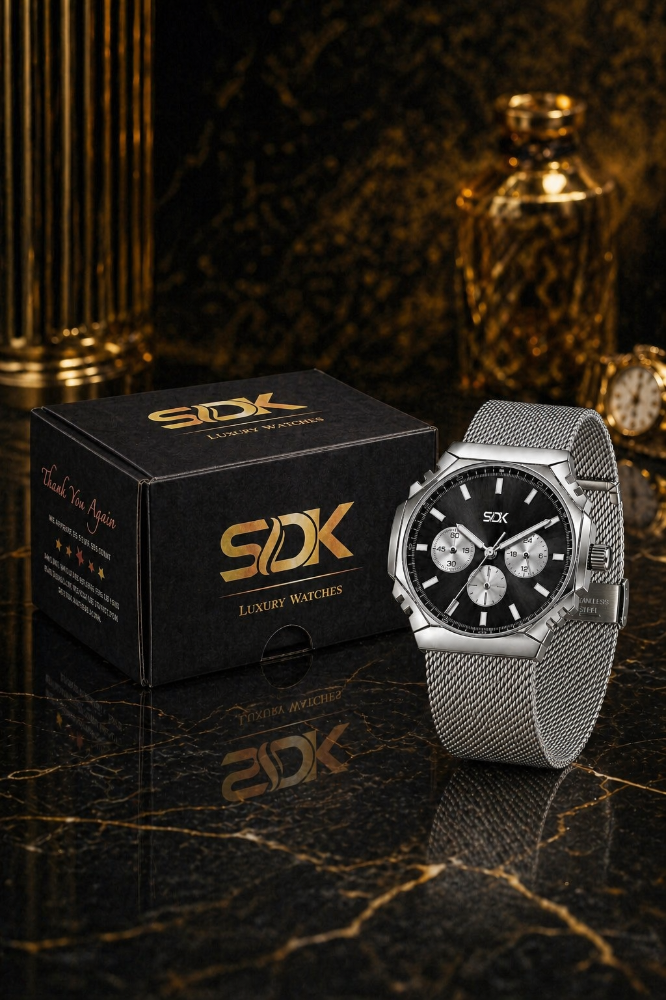 Silver Chrono Mesh Watch-Black