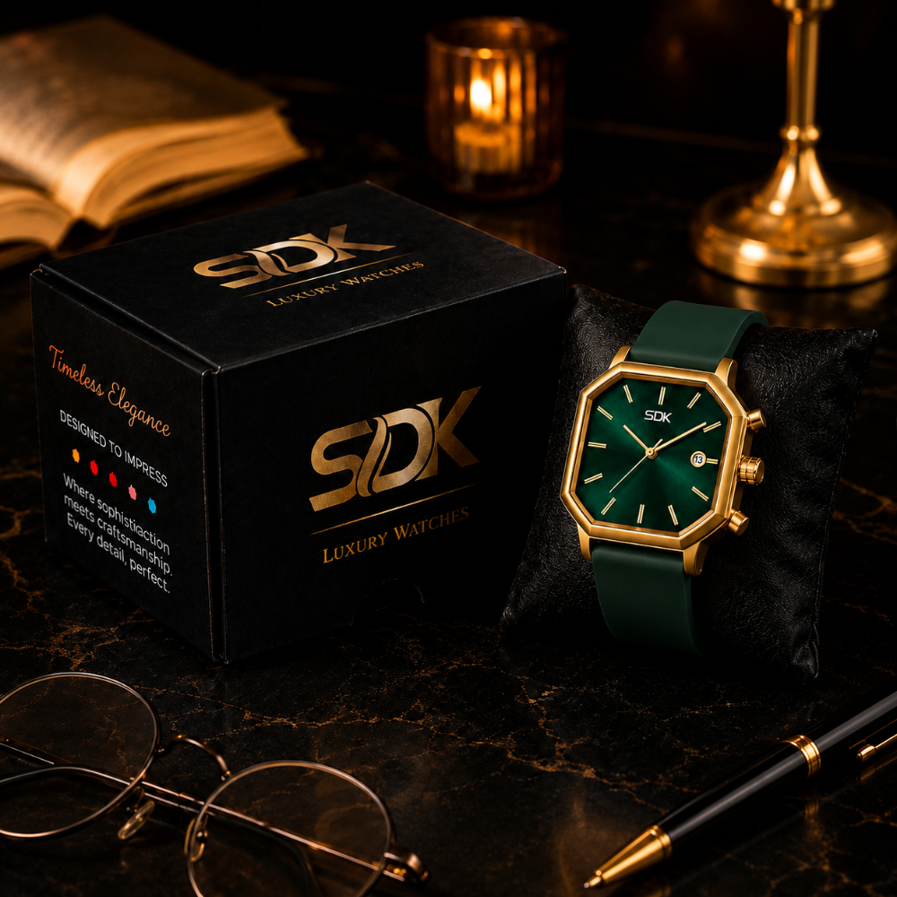 Luxury Emerald Gold Finish Timepiece-Green