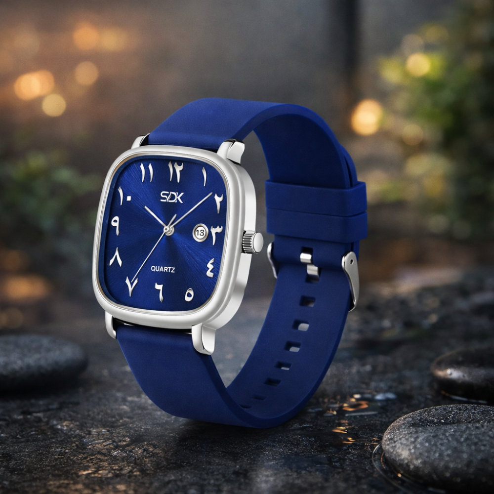 Silver Aura Quartz Watch-Blue